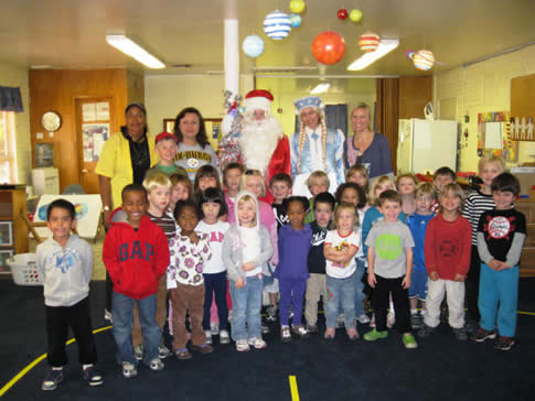 Children with Grand Father Frost abd Snow Girl